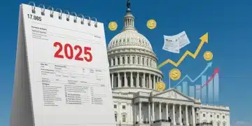 Calendar highlighting 2025 with financial symbols and US Capitol, representing tax law changes and investment planning.